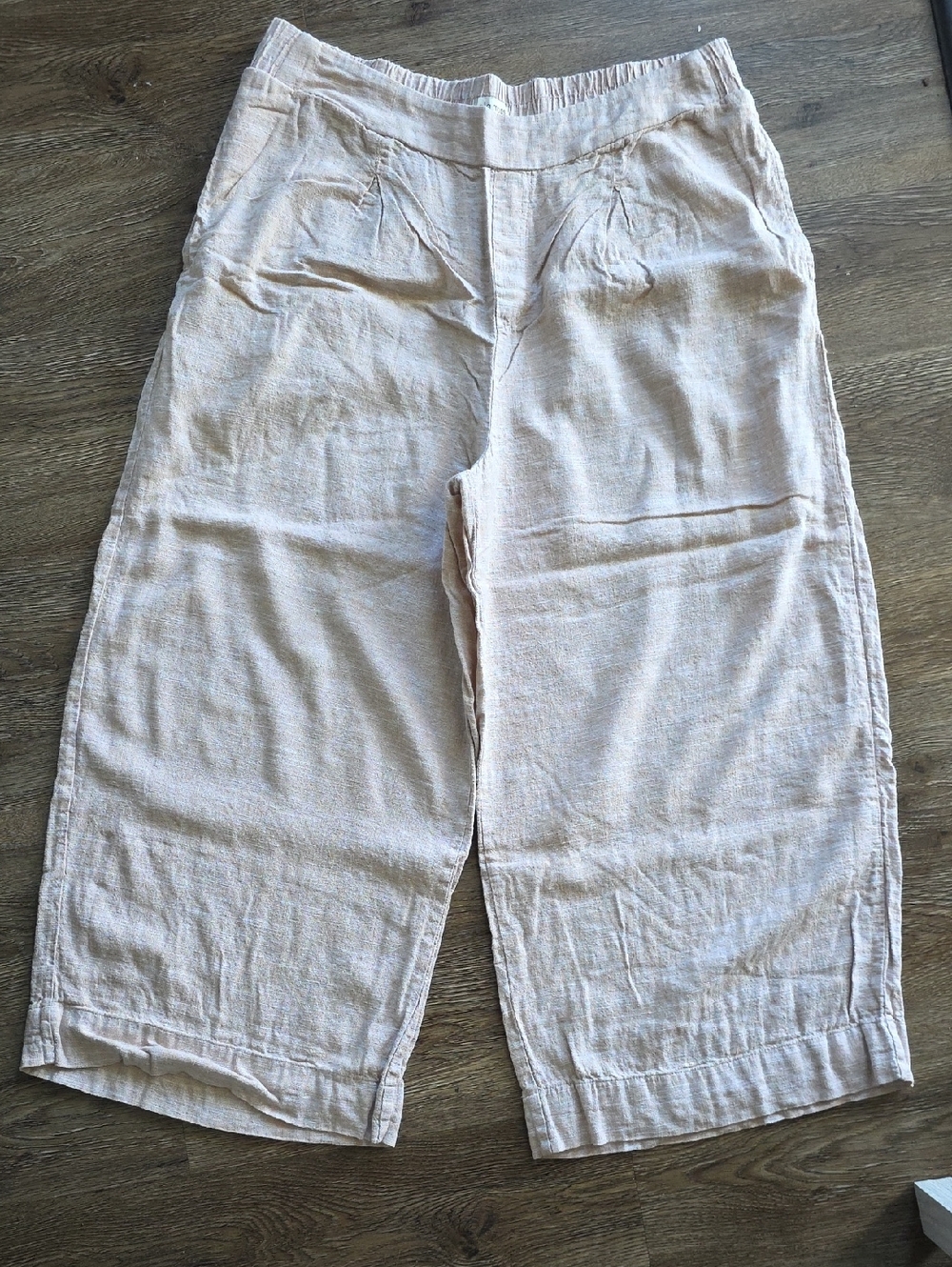 Ella Moss Beige Elastic-Waist Linen Blend Pants